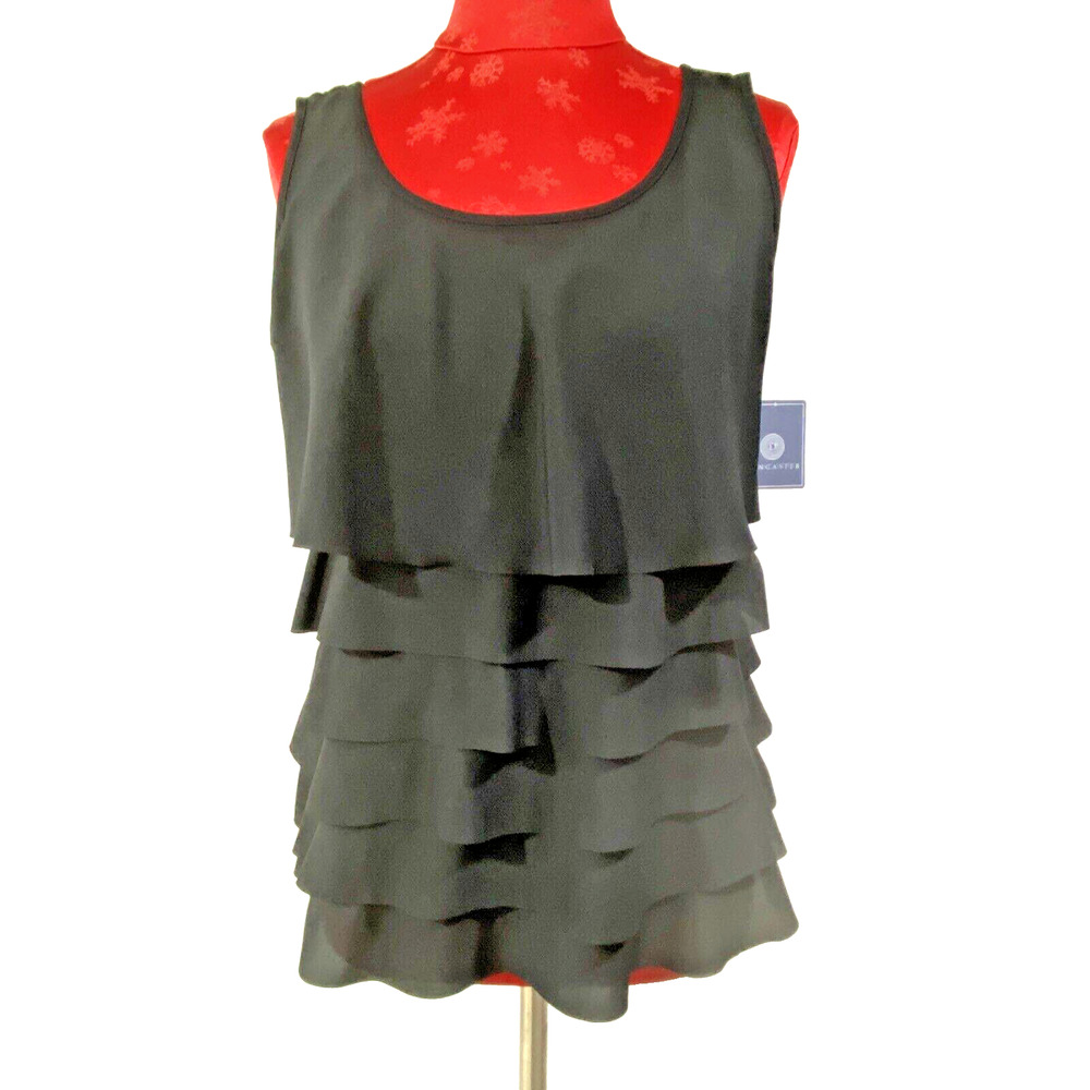 NWT Doncaster Collection Size 6 Dressy Black Tank Top Sleeveless Ruffle Front